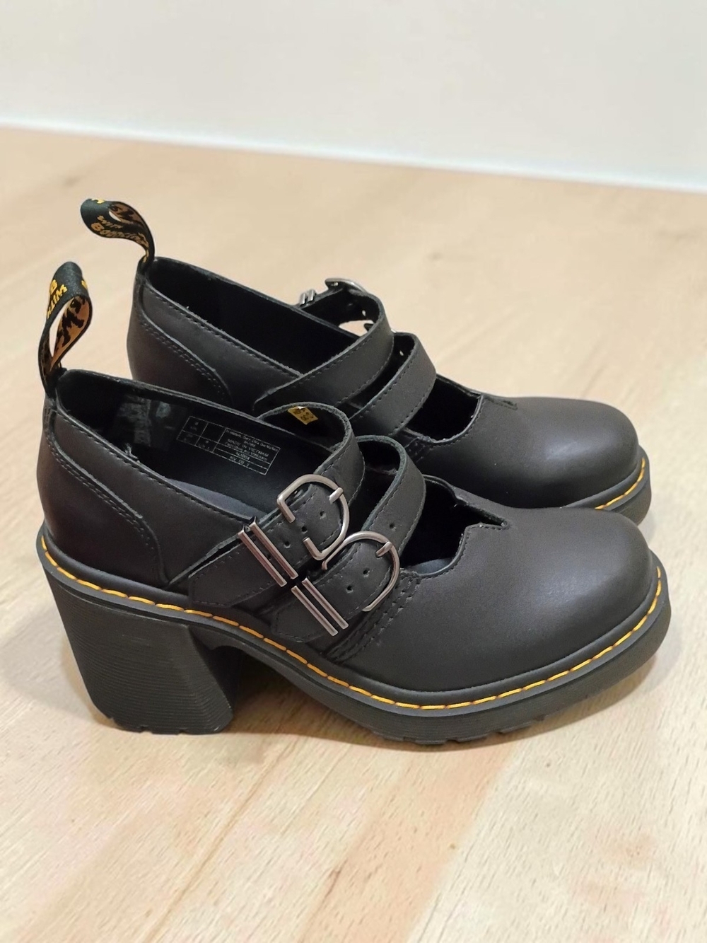 Dr. Martens Eviee Black Sendal Leather Heel Shoes